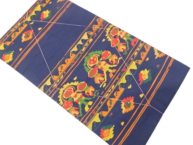 未使用品　横段に花更紗模様織り出し名古屋帯